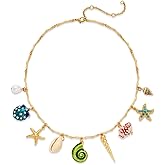 TOVABA Starfish Charm Necklace for Women Gold Starfish with Seashell and Pearl Charms Ocean Themed Pendant Cute Beachy Necklace for Women Trendy Beach Summer Jewelry
