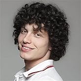 Tseses Curly Black Men Wigs Short Afro Wig 70s 80s Rocker Cosplay Costume Wigs (Black)