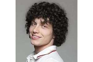 Tseses Curly Black Men Wigs Short Afro Wig 70s 80s Rocker Cosplay Costume Wigs (Black)