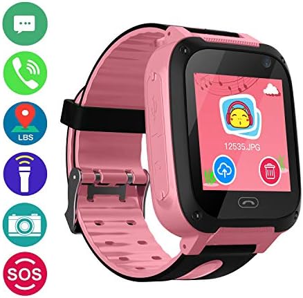 Kids Smart Watch for Children Girls Boys Digital Watch with Anti-Lost SOS Button GPS Tracker Smartwatch Great Gift for Children Pedometer Smart Wrist Watch for iOS Android (Pink)