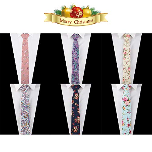 OUMUS Men's Ties,Cotton and Silk Floral Printed Slim Skinny Ties for Men Neckties Pack of 6