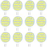 Jenyolon G4 LED Light Bulb 3W, AC/DC 12V, 400 Lumens, Non Dimmable, Side-Pin LED G4 24 SMD, Equivalent to 30W Halogen Bulb, Super White 6000K, 120° Beam Angle, LED Replacement (12 Pack) ...