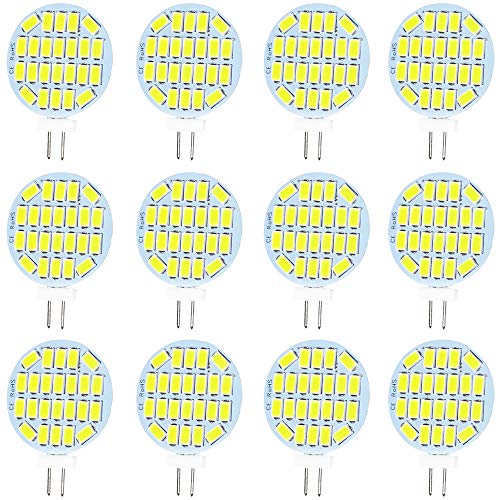 Jenyolon G4 LED Light Bulb 3W, AC/DC 12V, 400 Lumens, Non Dimmable, Side-Pin LED G4 24 SMD, Equivalent to 30W Halogen Bulb, Super White 6000K, 120° Beam Angle, LED Replacement (12 Pack) …