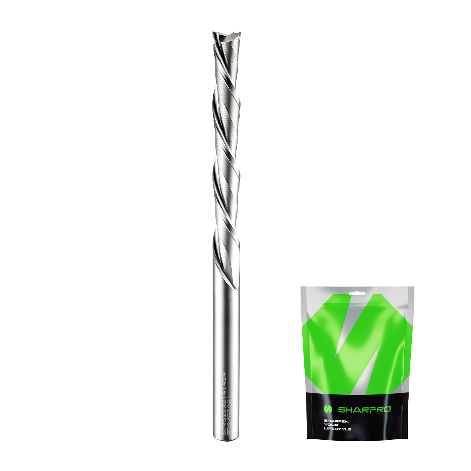 Photo 1 of SHARPRO Extra Long Downcut Spiral Router Bit 1/4 Inch Shank 1/4 Inch Cutting Dia. 2 Inch CL. 4 Inch OVL. Solid Carbide Down Cut CNC Bit, Ideal for Wood Cutting, Slotting, Engraving, Carving