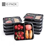 Glotech Item # SZ-304 34 Ounce Lunch Box Containers Set with Leak Proof Lid for Meal Prep and Portion Control in 3 compartment food containers-Microwaveable, Freezer &amp; Dishwasher Safe,Pack of 10 ()