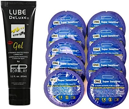 Long Lasting Water-based Personal Lubricant Forplay Lube Deluxe 2.2 Oz ForPlay with Free One Condom Super Sensitive Condoms 10 Pack Bulk
