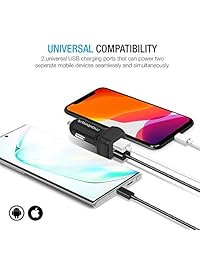 Cargador de automóvil, Maxboost 4.8 A 24 W 2 cargadores de automóvil portátiles para iPhone 7 6S Plus, 6 Plus, 6 5SE 5S 5 5C 4S, Samsung Galaxy S7-S6 Edge, Note 5-4 S5 Tab S, LG G5 G4, HTC, Nexus 5 X 6P, iPads profesionales portátiles, Negro Negro