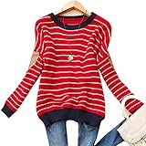 ZESICA Girls Long Sleeve Jumper Elbow Patch Striped Pullover Loose Sweater Tops