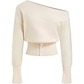 CIDER Off The Shoulder Sweaters for Women Cute Long Sleeve One Shoulder Fall Outfits Knit Pullover Sweater Tops Trendy