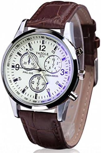 Men's Luxury Fashion Faux Leather Mens Blue Ray Glass Quartz Analog Watches