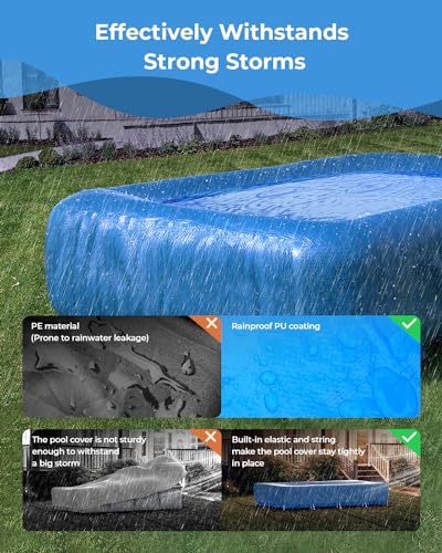 Inflatable Pool Cover Rectangle for 120” x 72”, 130” x 72”, 145" x 74" Pool, Secure Elastic Edge & Drawstrings 10' x 7' Rectangular Pool Covers for Above Ground Pools