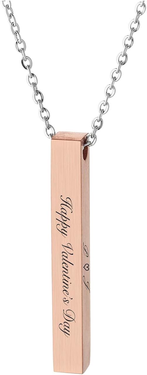 Jovivi Personalized Custom Name Message Engraved 4 Side Mens Stainless Steel Vertical Cuboid 