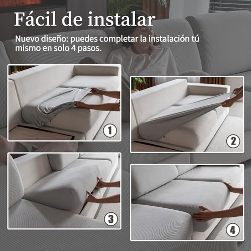 OHSIO Stretch Sofa Cushion Cover, Non-Slip, Washable, Universal, Resistant and Easy to Clean (Light Grey, 2 S Seat Covers + 1 Chaise Longue Cover)