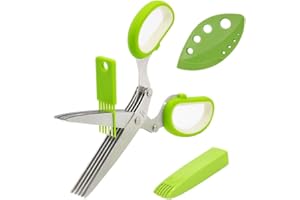 Herb Scissors, Multipurpose Kitchen Shears 5 Stainless Steel Blade with Safety Cover, Cleaning Comb and Herb Stripping Tool (