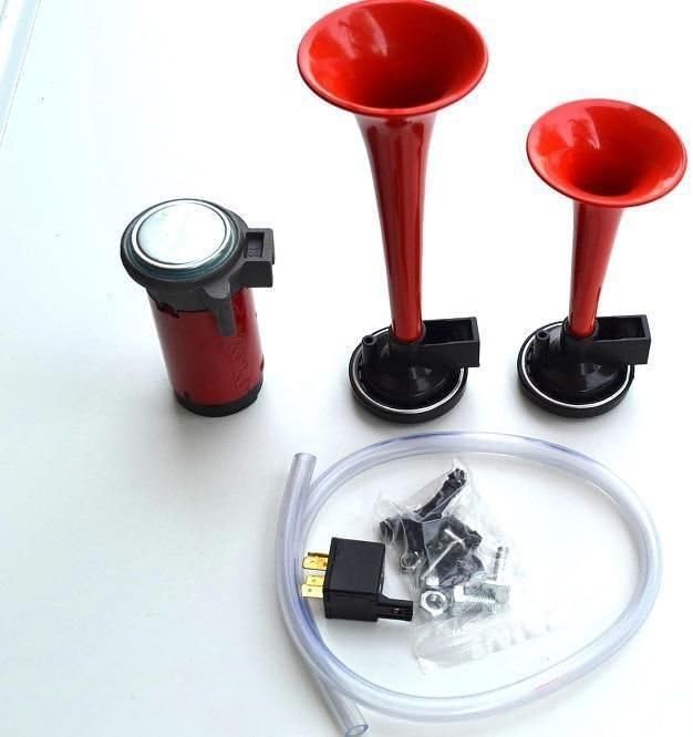 Trumpet Air Horn / Fog Horn with Compressor &amp; Relay for Lorries, 12 V, 2-Tone, with E-Mark