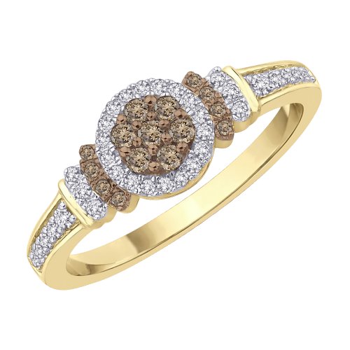Brown and White Diamond Fashion Ring in 10K Yellow Gold ( 1/3 cttw)