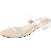 Ankis Women Black White Nude Clear Heels Sandals - 1 Inch Heels for Women Low Chunky Block Heels Comfortable Two Strap Open Toe Flat Sandals Shoe for Dressy Wedding Summer