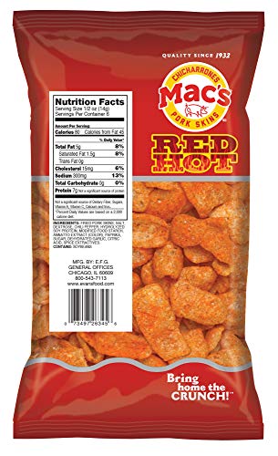 Mac's Hot Pork Skins - Low Carb, Keto Friendly Snack - Crunchy Chicharrones / Pork Rinds (3 oz bags, 12ct) - Thumbnail 2