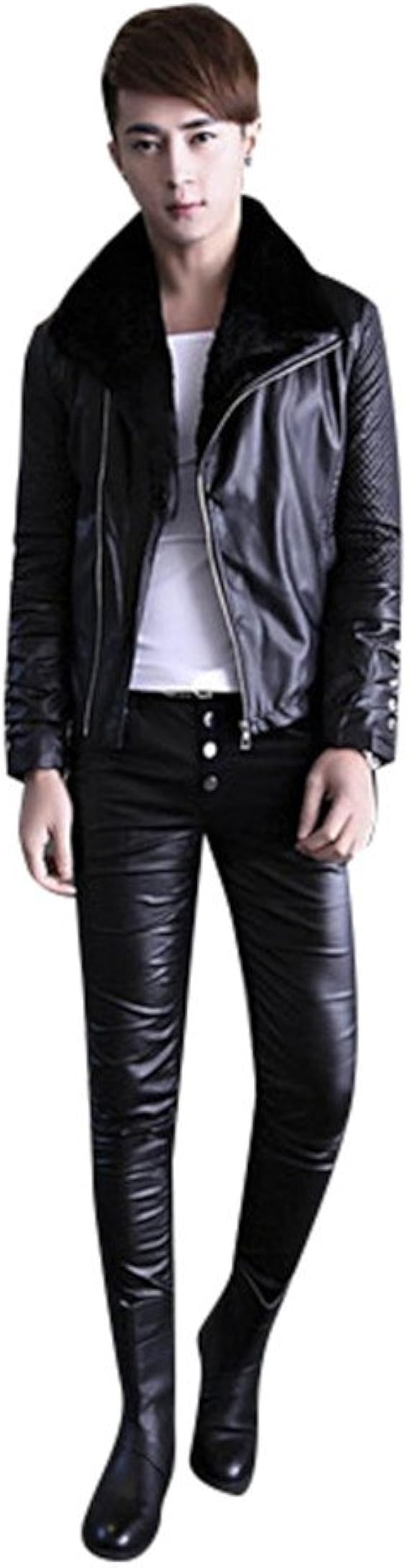 Amazon Co Jp 革パンツ メンズ レザーパンツ スキニー バイク用 革ジャン ロングパンツ ペンシル ブーツカット 皮パン カッコイイ 35 服 ファッション小物