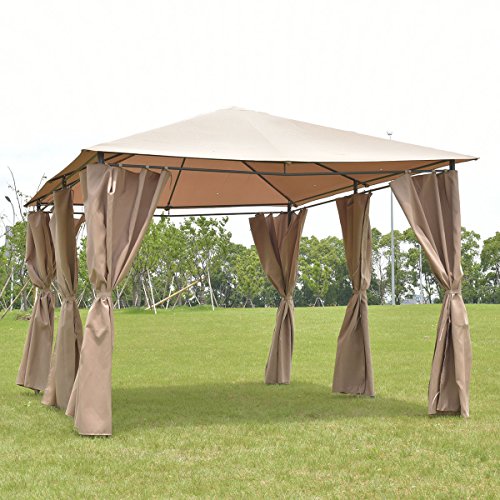 oldzon Outdoor 10'x13' Gazebo Canopy Tent Shelter Awning Steel Frame W/Walls Brown with Ebook
