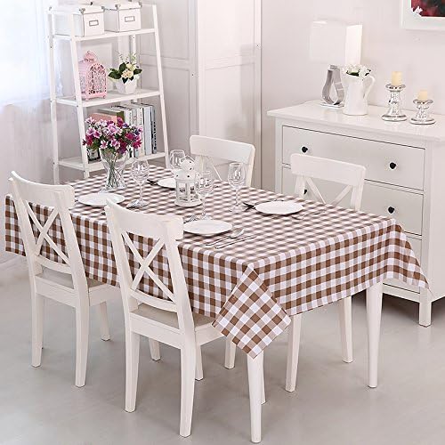 Vinylla Gingham Check Brown Easy Wipe Clean PVC Tablecloth Oilcloth, Square
