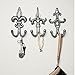 Comfify Set of 3 - Cast Iron Fleur De Lis Double Wall Hooks/Hangers - Decorative Wall Mounted Coat Hook - Rustic Cast Iron - with Screws and Anchors
