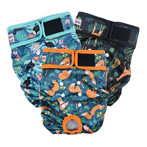 Fuz Bigaza Washable Dog Diapers (3 Pack), Reusable Dog Diapers for Doggie  Heat Period, Reusable Doggie Diaper for Female Dogs (Giraffe, Tucan, Fox, 