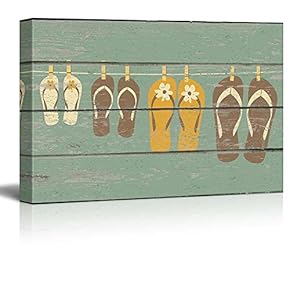 Sandals with a Rustic Wooden Background - Canvas Art Wall Decor-12 x18