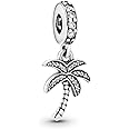 EZ Tuxedo Palm Tree Dangle Charms 925 Sterling Silver Tree Pendant with Cubic Zirconia for Bracelets