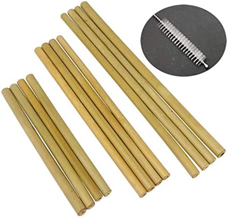 Natural Bamboo Drinking Straws 12 Pcs of Three Length (6In 8In 9In) With Straw Brush For All Types Of Cups
