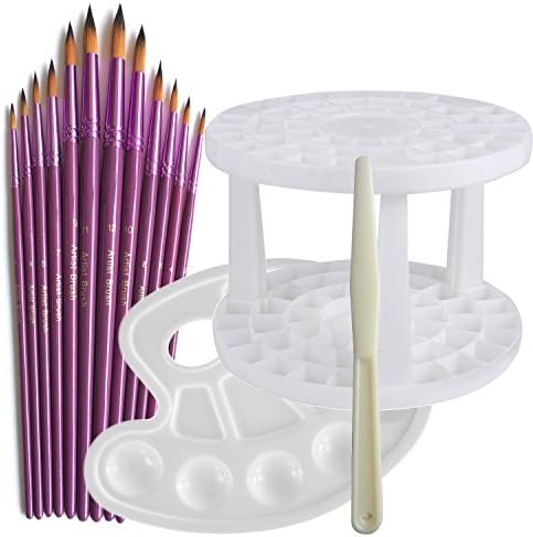12pcs Acrylic Oil Paint Brushes- a Paint Palette Tray - a Brushes Organizer, Usparkle Professional Round Pointed Tip Watercolor Brushes Set for Art Painting, Watercolor, Ink Painting - Purple