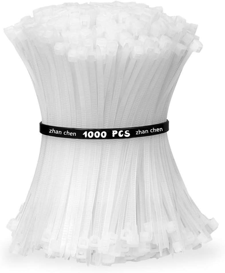 1000pcs Zip Ties White 100mm x 3mm Self Locking Nylon Cable Ties