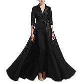3 Pieces Jumpsuit Elegant Mother of The Bride Dress for Wedding Satin 3/4 Sleeve Wedding Guest Dresses with Bow
