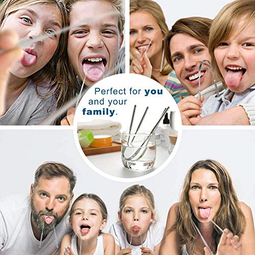 Tongue Scraper Cleaner for Adults Kids, BUVE Set of 4 Stainless Steel and Plastic Tongue Brush Oral Care Kit for Fresh Breath with Travel Carrying Case