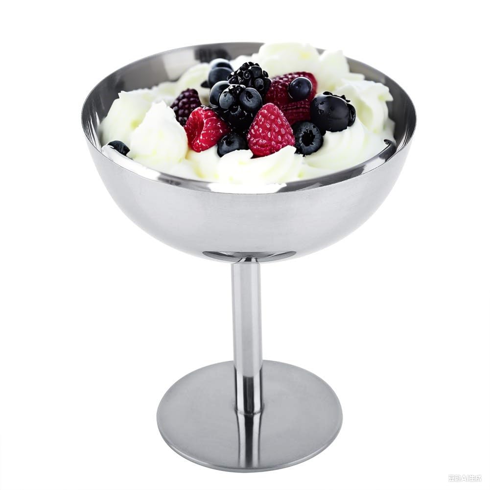 VIFERR Ice Cream Bowl Stainless Steel Sundae Dessert Cup Ice Cream Cup Dessert Dish Cocktail Pudding Cup for Salad Fruit Snack (A)