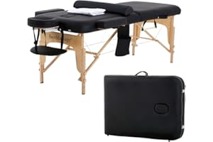 BestMassage Massage Bed Portable Massage Table 28 inche Wide Lash Bed Heigh Adjustable PU Leather 2 Folding with Towel Hanger Oil Pouch Half Bolster Round Bolster Non-Woven Bag