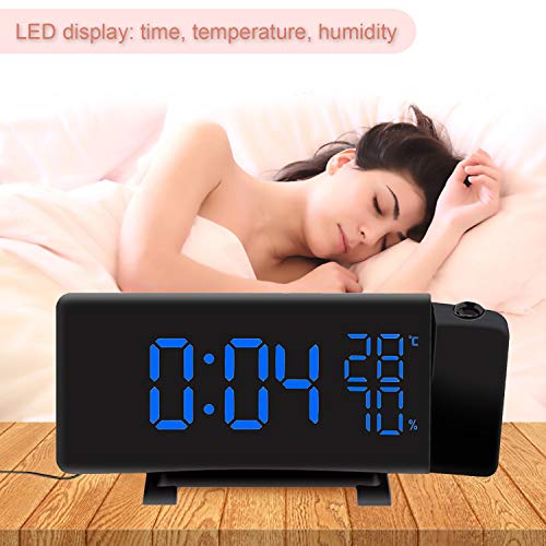 Alarm Clocks,(New Version) Projection Alarm Clock with FM Radio Multifunction LED Curved-Screen Projection FM Radio Digital Alarm Clock with Dual USB Port for Home Office Bedroom Living Room