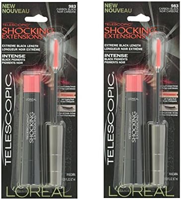 L'oreal Telescopic Shocking Extensions, Extreme Black Length, #983 Carbon Black (Pack of 2) + FREE Makeup Blender