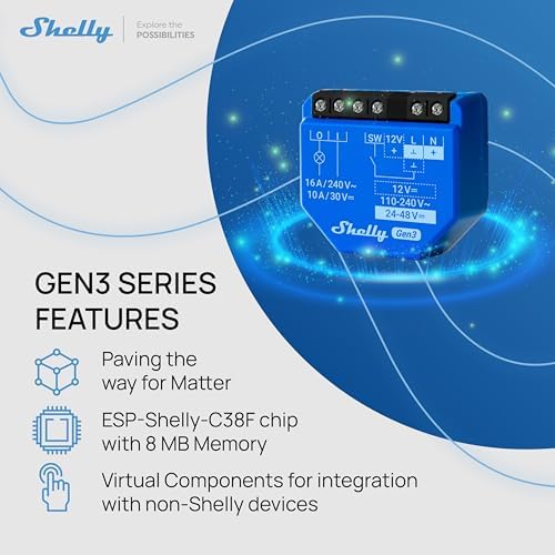 1 Gen3 - Interrupteur connecté Wi-Fi et Matter à contacts secs, 1 canal - 16A, Commande à distance éclairage par app, Compatible Alexa, Apple Homekit et Google Home, Aucun Hub Requis - Lot de 2