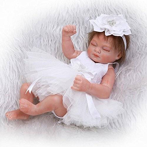 iCradle Reborn Baby Dolls Eyes Closed New born Girl Babies Mini 10" Handmade Full Body Hard Vinyl Silicone Realistic Newborn Dolls with Princess Dress Xmas Birthday Gift (White)