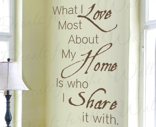 What I Love Most About My Home is Who I Share it With – Family Love Happiness Guests Entryway Entry – Wall Decal Mural Graphic – Vinyl Quote Sticker Art Decoration – Lettering Decor Saying