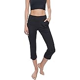 CLARANY Comfortable Athleisure Capri Pants with Pockets Travel Yoga Gym Lounge wear Color Black Bi-Stretch Made in USA