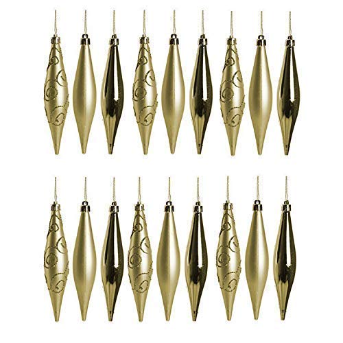 Robelli Pack of 18 Large Droplet Christmas Tree Hanging Pendant Decoration (Gold)