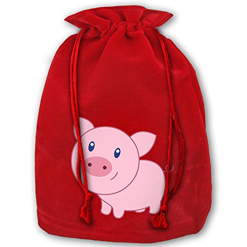 Personalized Drawstring Santa Sack Red Cute Cartoon Pig Christmas Gift Bag Party Favor Bags For X-mas Size 13.8" X 17.7"