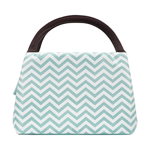 Philorn Reusable Insulated Lunch Bag Sturdy Oxford Box Tote with Zipper for Men, Women, Adult, Kid, School and Work (Light Blue with Waves)