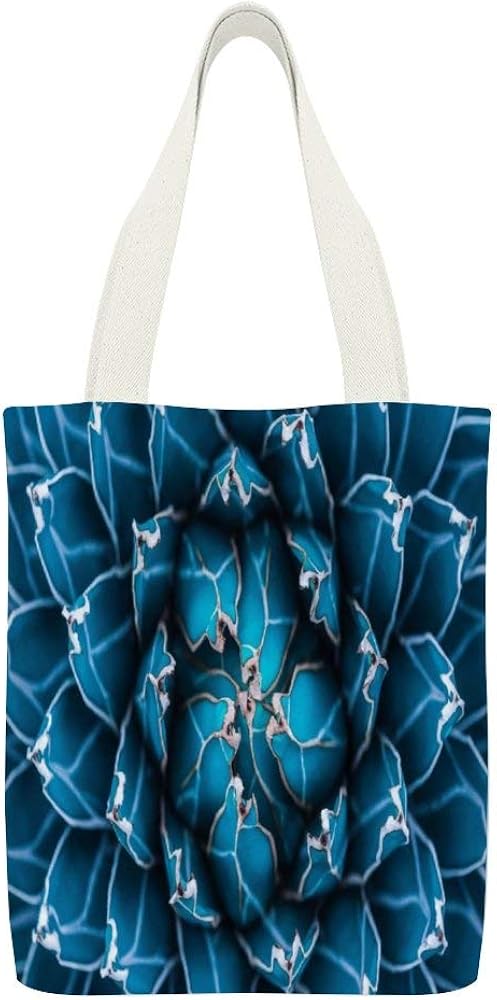Bolsa de lona abstracta azul agave cactus blanco-color4 reutilizable