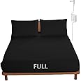 OKOHEY Grounding Fitted Sheets with 15ft Earthing Cord, Full Size, 90% Organic Cotton + 10% Silver Fiber, Soft & Breathable Grounded Sheet for Better Sleep and Enhanced Wellness, Black