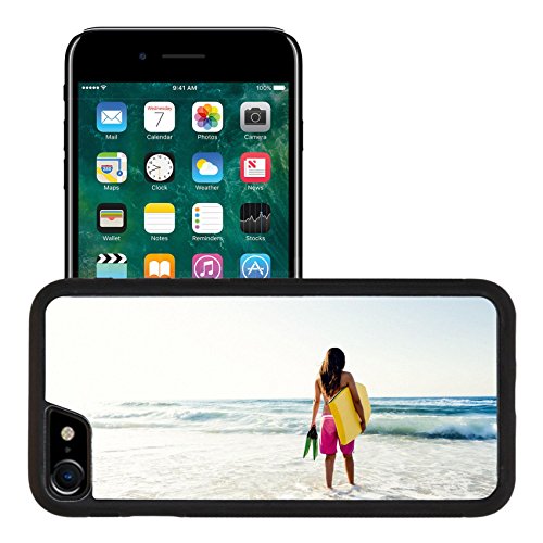 Luxlady Premium Apple iPhone 7 iPhone7 Aluminum Backplate Bumper Snap Case IMAGE 25787890 A beautiful girl at the beach with her bodyboard