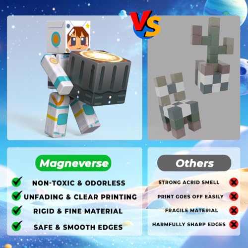 Magneverse Set of 20 Magnetic Figures, 10 Articulated Characters with Magnetic Cubes, Compatible with Magnetic Building Blocks, Stem Toy for Children from 6 Years Old