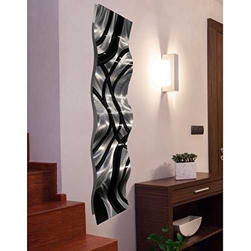 Statements2000 Silver/Black Metal Wall Art Wave, Modern Accent Décor by